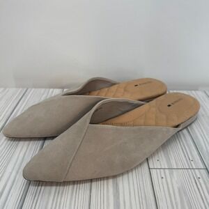 Birdies Lunar Leather Suede Pointed Toe Quilted Mule Flats Women's Size 8.5 Grey